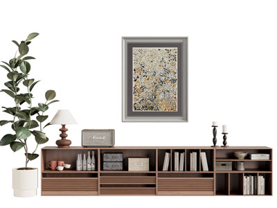 现代中古风矮柜 书柜 挂画