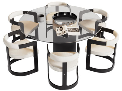 新中式玻璃圆形餐桌椅组合