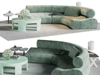现代布艺多人沙发 茶几组合3d模型 现代布艺多人沙发 茶几组合
