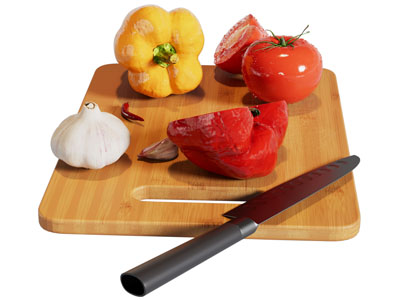 现代砧板 辣椒 大蒜 刀具厨房用品