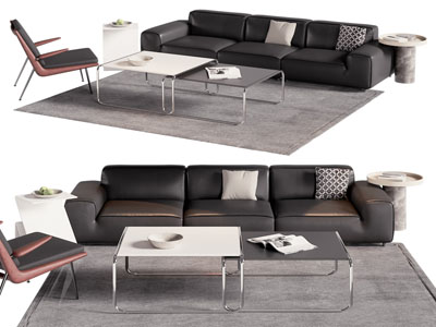 现代多人沙发 休闲椅子和茶几组合