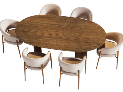 现代椭圆形餐桌椅组合