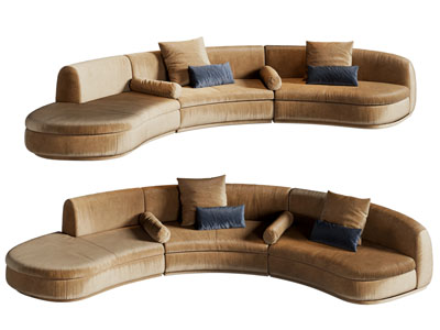 现代弧形布艺多人沙发3d模型 现代弧形布艺多人沙发