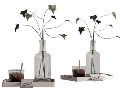 现代托盘花瓶花卉 咖啡杯摆件组合