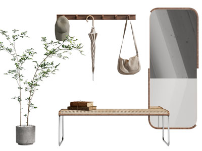 现代玄关换鞋凳 穿衣镜子