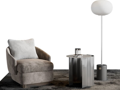 现代单人沙发 边几 落地灯