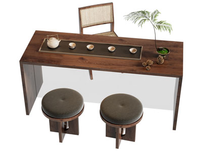 现代长方形茶桌椅组合