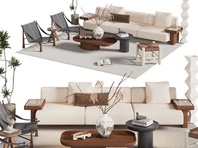 现代多人沙发 休闲椅子和茶几组合