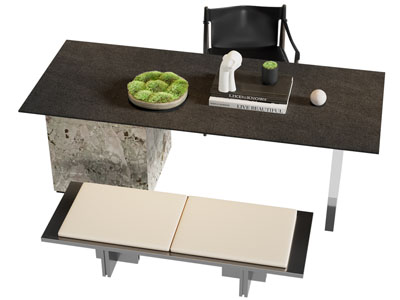 现代长方形书桌椅组合3d模型 现代长方形书桌椅组合