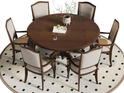 美式圆形实木餐桌椅组合