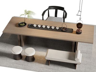 现代长方形茶桌椅组合