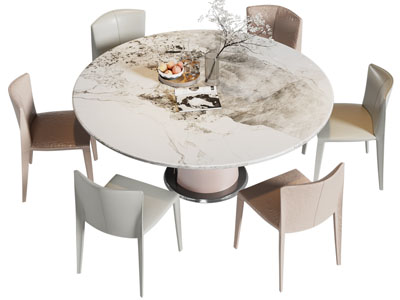 现代大理石圆形餐桌椅组合