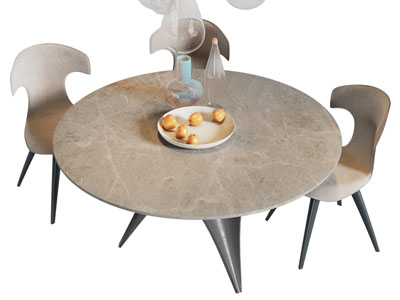 现代圆形大理石餐桌椅组合