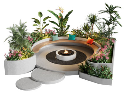 现代庭院景观植物卡座休闲多人沙发3d模型 现代庭院景观植物卡座休闲多人沙发