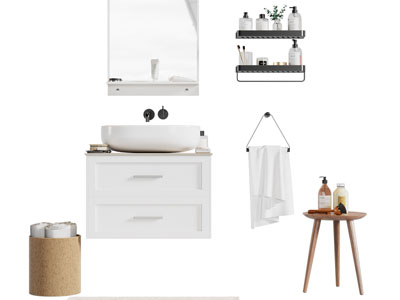 北欧洗手台 镜柜 毛巾架