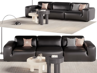 现代皮质多人沙发 茶几组合3d模型 现代皮质多人沙发 茶几组合