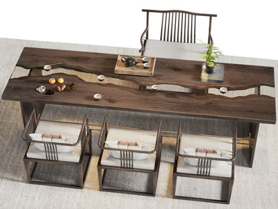 新中式原木茶桌椅组合