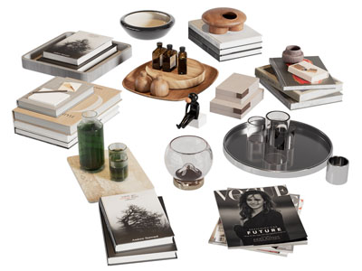 现代书本 杂志 茶具杯子摆件组合