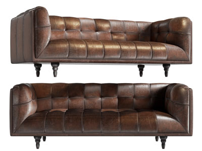 美式皮质中古风多人沙发3d模型 美式皮质中古风多人沙发