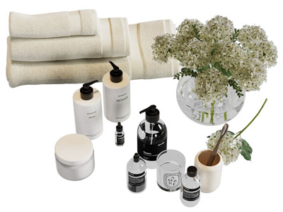 现代毛巾 洗护用品 花瓶花卉摆件组合