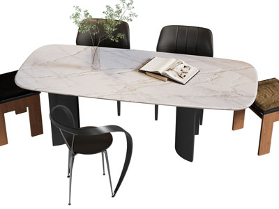 现代椭圆形大理石餐桌椅组合