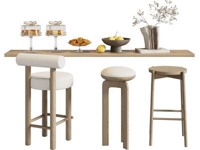 侘寂风实木吧台吧椅