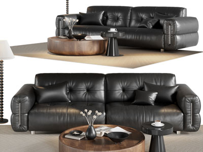 法式双人沙发 落地灯和茶几组合