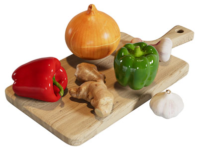 现代砧板 辣椒 洋葱 大蒜 生姜 蔬菜