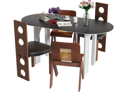 现代椭圆形餐桌椅组合