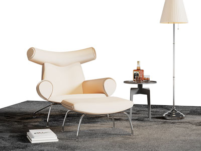 现代休闲椅子 脚踏 边几