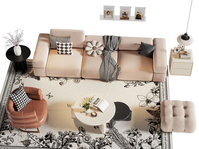 现代奶油风多人沙发 沙发凳子 单人沙发和茶几组合3d模型 现代奶油风多人沙发 沙发凳子 单人沙发和茶几组合