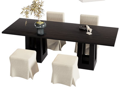 现代长方形书桌椅组合3d模型 现代长方形书桌椅组合