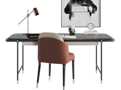 现代书桌椅组合3d模型 现代书桌椅组合