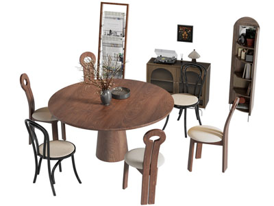 现代中古风餐桌椅组合 边柜 角柜