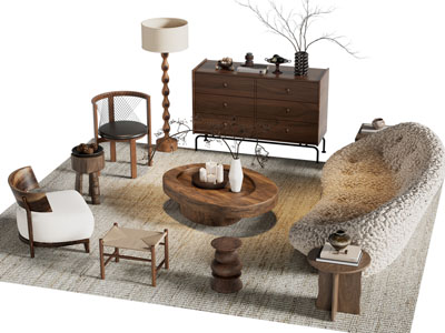 现代中古风玄关柜 休闲椅子 多人沙发和茶几组合3d模型 现代中古风玄关柜 休闲椅子 多人沙发和茶几组合