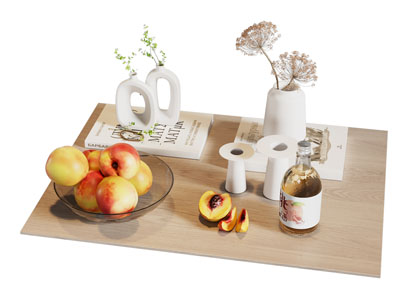 现代书本 花瓶花卉 水果摆件组合