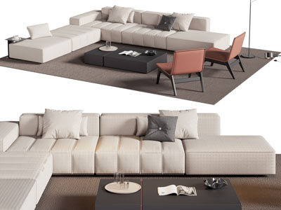 现代转角多人沙发 休闲椅子和茶几组合
