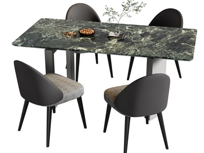 现代长方形大理石餐桌椅组合
