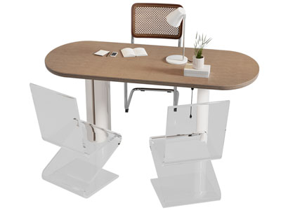 现代椭圆形书桌椅组合3d模型 现代椭圆形书桌椅组合