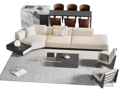 现代弧形多人沙发 休闲椅子和茶几组合 餐桌椅组合