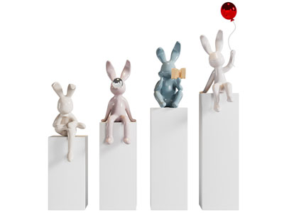 现代兔子雕塑雕刻摆件组合