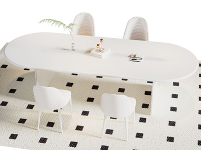 现代椭圆形餐桌椅组合