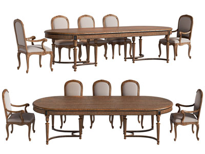 法式中古风椭圆形餐桌椅组合