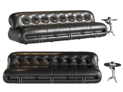 现代皮质多人沙发 边几3d模型 现代皮质多人沙发 边几