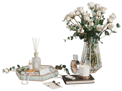 现代轻奢花瓶花卉 书本 烛台摆件组合