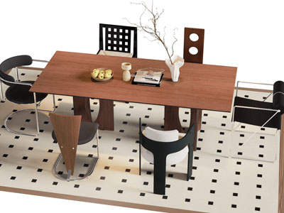 现代中古风餐桌椅组合