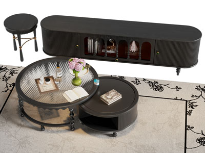 法式电视柜 圆形茶几边几