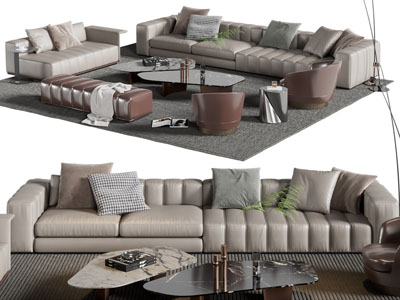 现代多人沙发 贵妃椅和茶几组合3d模型 现代多人沙发 贵妃椅和茶几组合