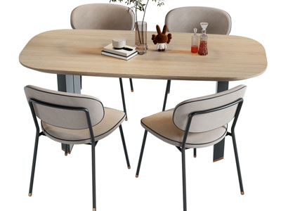 现代椭圆形餐桌椅组合
