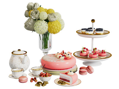 欧式陶瓷茶壶 茶杯 甜点 花瓶花卉餐桌摆件